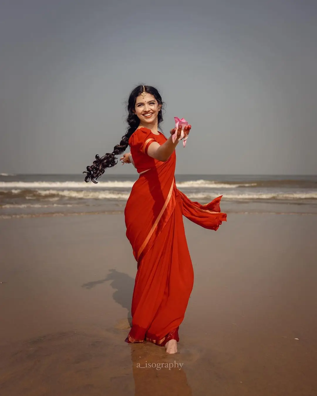 Malayalam Actress Mamitha Baiju in Beautiful Red Saree